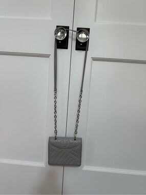 Tory Burch Quilted Gray Leather Chain Crossbody